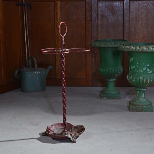 19Th Century Cast Iron Painted Polychrome Umbrella Stand