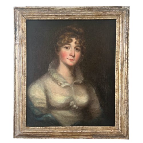 Late 18Thc. Scottish, Oil Painting, 'Lady With Blue Shawl.'