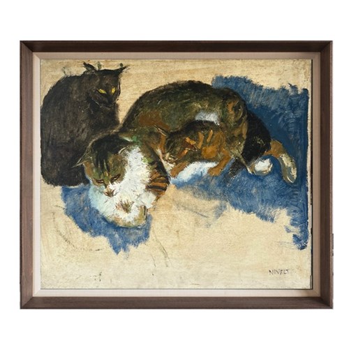 Early 20Thc Painting, 'Cats And Kitten.'