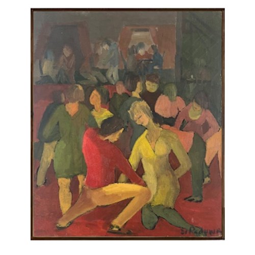 Mid Century, French Oil Painting 'Jazz Club'