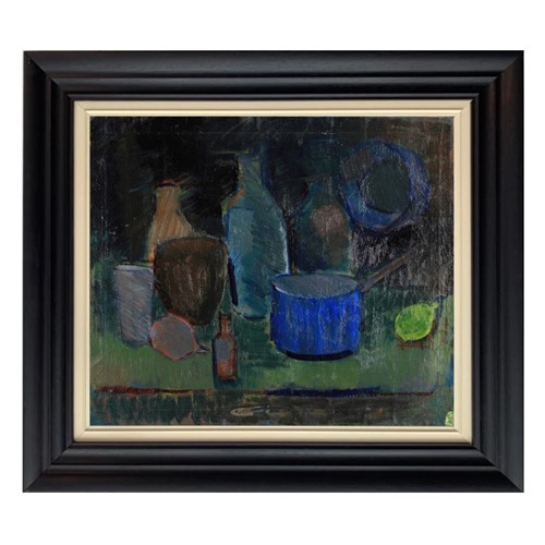Swedish, Oil Painting, 'Blue Pan And Lemons.'
