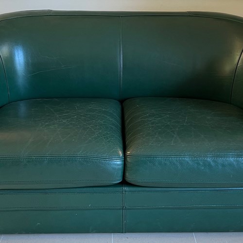 Art Deco Style Green Leather 3 Seats Sofa