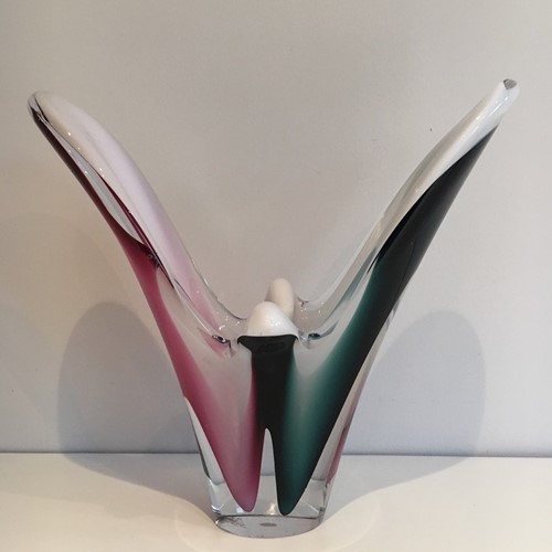 Multicolor Glass Coquille Vase Signed Flygsfors