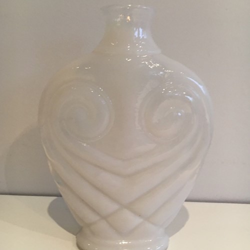 White Opalin Owl Vase. Circa 1970