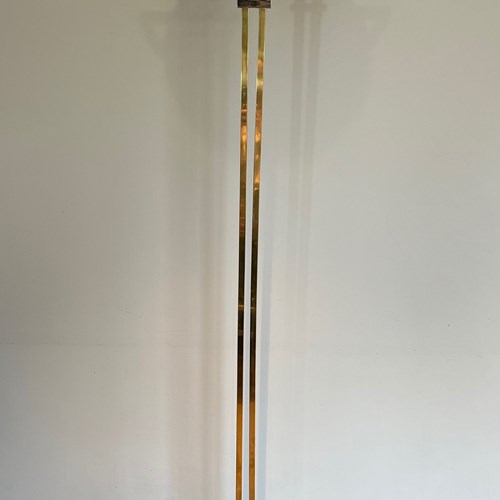 Steel And Brass Floor Lamp, Standing On A Black Marble Base