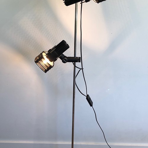 Chrome And Black Lacquered Design Floor Lamp With Adjustable Lights. French Work