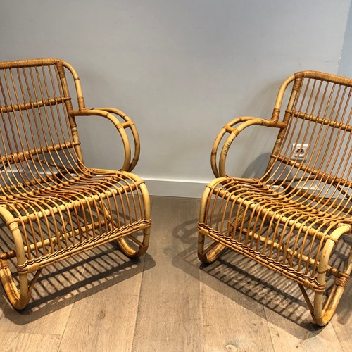 Pair Of Rattan Armchairs. French Work. Circa 1950