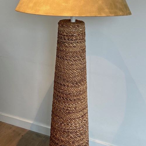 Conical Rope Floor Lamp. French Work In The Style Of Adrien Audoux & Frida Minet