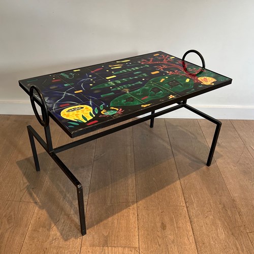 Black Lacquered Metal Coffee Table With Ceramic Top