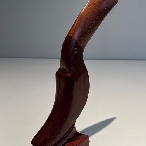 Exotic Wood Toucan With Glass Eyes. French Work. Circa 1970