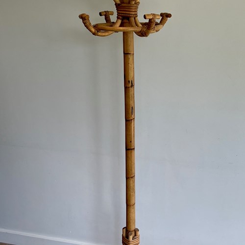 Rattan And Brass Coat Rack On Stand. French Work. Circa 1970