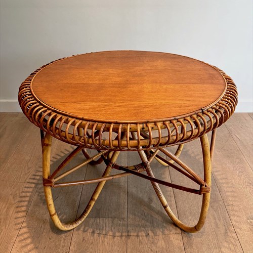Round Rattan Coffee Table. Italian Work In The Style Of Franco Albini Circa 1950