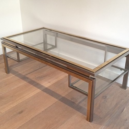 Brushed Steel And Brass Coffee Table. French Work By Guy Lefèvre 