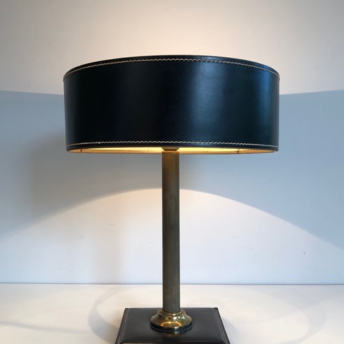 Black Leather And Brass Desk Lamp. French Work 