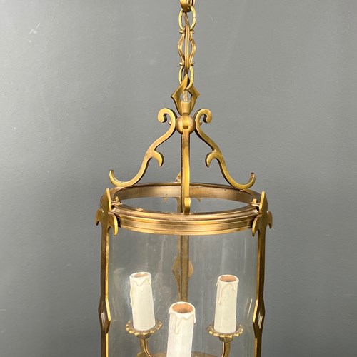 Small Neoclassical Style Bronze Lantern With Round Glass. 