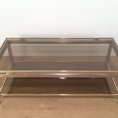 Brushed Steel And Brass Coffee Table. French Work 