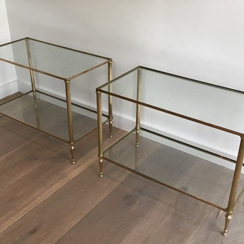 Pair Of Neoclassical Style Brass Side Tables With Fluted Legs