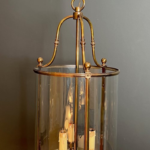 Important Neoclassical Style Round Brass And Glass Lantern. 