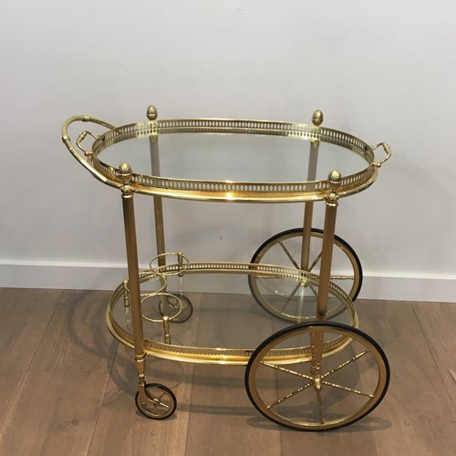 Neoclassical Style Oval Brass Drinks Trolley With Removable Trays. 