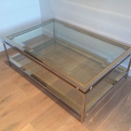 Chrome And Brass Coffee Table. French Work. Circa 1970