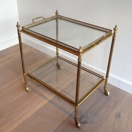 Neoclassical Style Brass Drinks Trolley With Removable Trays. 