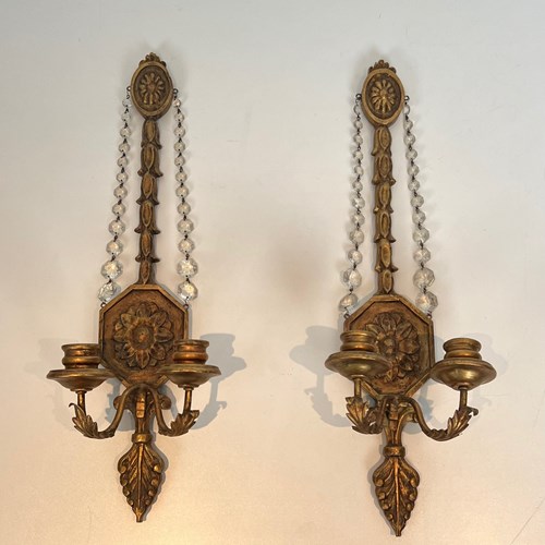 Important Pair Of Louis The 16Th Style Gilded Carved Wood Wall 