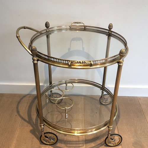 Neoclassical Style Round Brass Drinks Trolley With Removable Trays.
