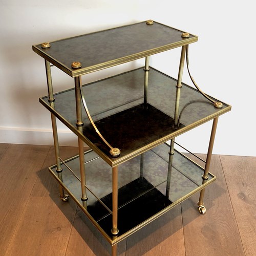 Small Brass Shelves On Casters With Three Tiers