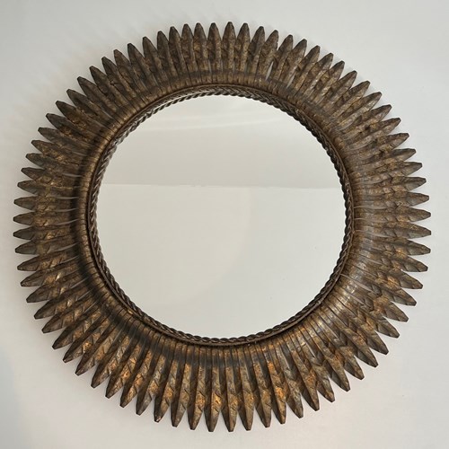 Gilt Metal Round Mirror. French Work. Circa 1940