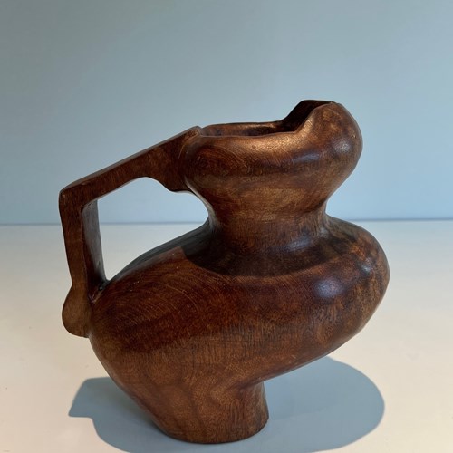 Brutalist Carved Wood Pitcher. French Work.Circa 1950