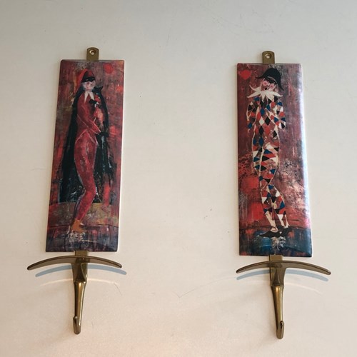 Pair Of Hooks Representing Characters From Comedia Del Arte.