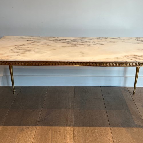 Neoclassical Style Brass Coffee Table With Marble Top. French Work 