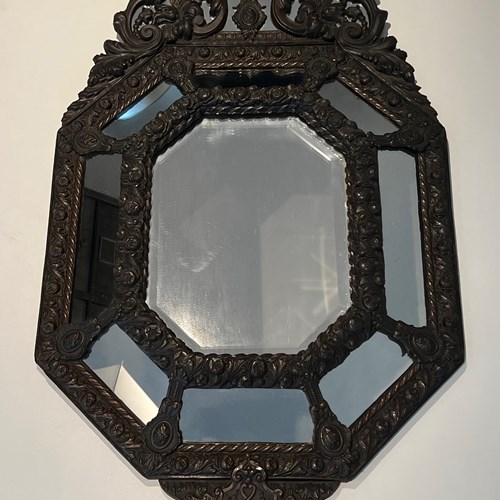 Mirror With Closed Pares In Repoussé Copper 