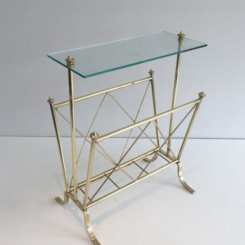 Maison Jansen. Neoclassical Brass And Glass Magazine Rack.