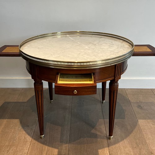 Neoclassical Style Mahogany Round Coffee Table With Carrara 