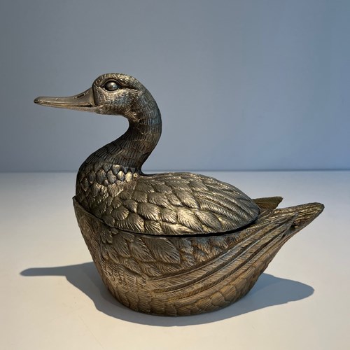 Silvered Metal Ice Bucket Representing A Duck. Italian Work