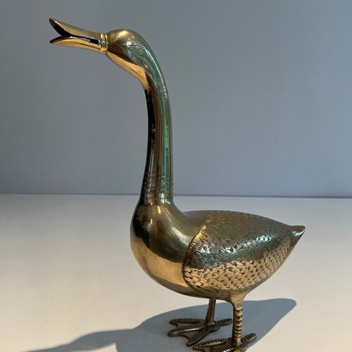 Decorative Brass Sculpture Representing A Duck. French Work. 