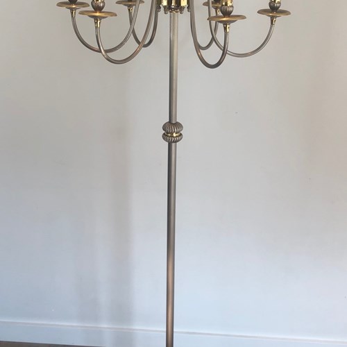 Neoclassical Style Silvered And Brass 6 Lights Floor Lamp. 