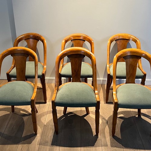 Set Of Six Walnut Gondola Chairs. French Work. Art Deco Period.