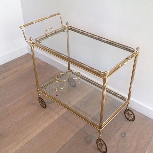 Neoclassical Style Brass Drinks Trolley With Removable Trays. 