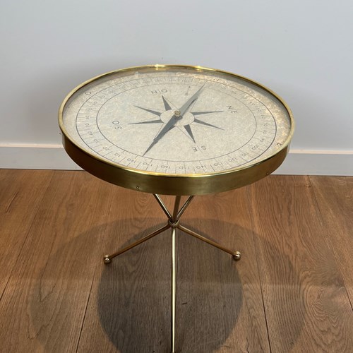 Round Brass "Compass" Side Table. French Work 