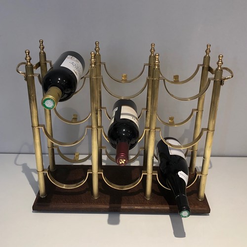 Neoclassical Style Brass Bottles Holder On A Wooden Base.