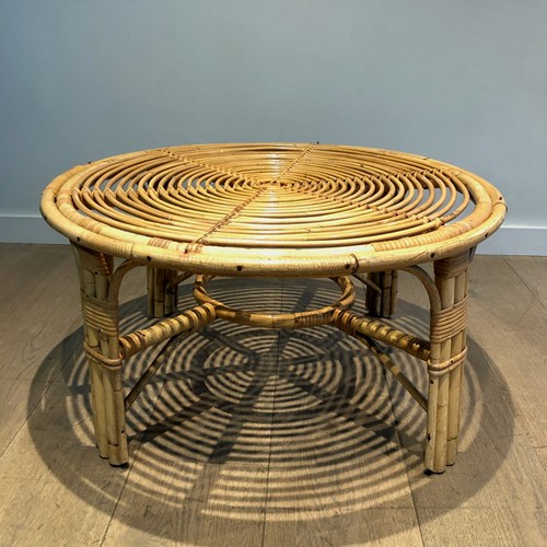 Round Rattan Coffee Table. French Work. Circa 1970