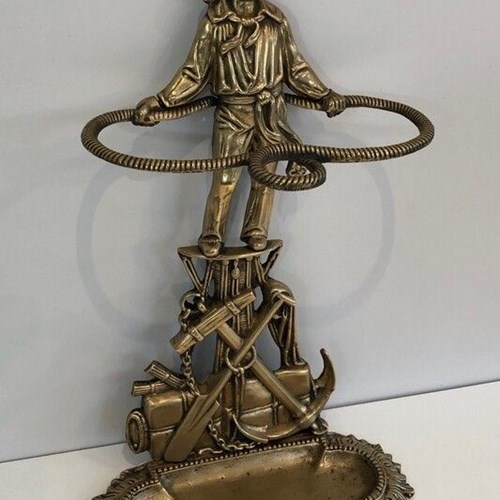 Rare Bronze Umbrella Stand Showing A Sailor. French. Circa 1970