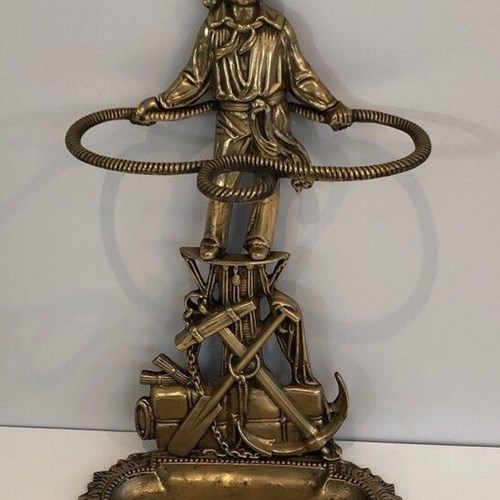 Rare Bronze Umbrella Stand Showing A Sailor. French. Circa 1900