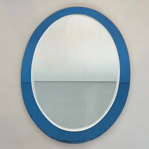 Murano Oval-Shaped Mirror With A Bluish Outline 