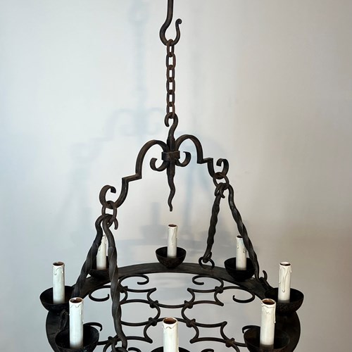 Round Wrought Iron Chandelier With 8 Lights. French Work 