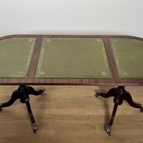 Mahogany Coffee Table With Bronze Claw Feet And Green Leather