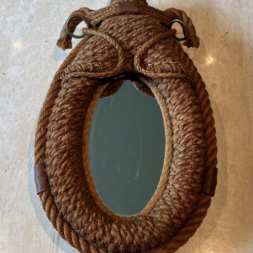 Oval Horse Collar Rope And Leather Mirror. French Work Audoux-Minet