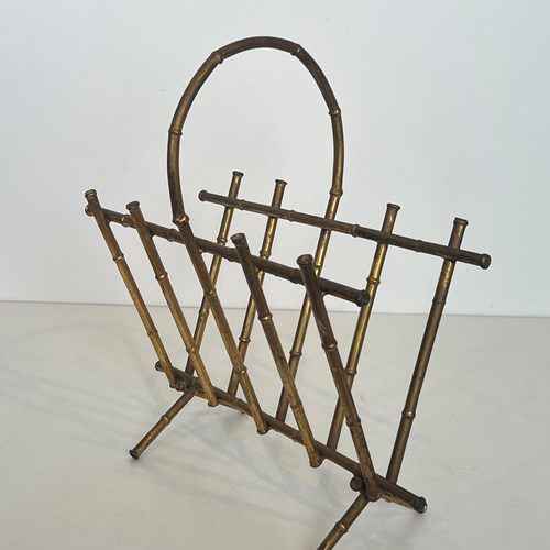 Faux-Bamboo-Style Gilt Metal Magazine Rack. French Work